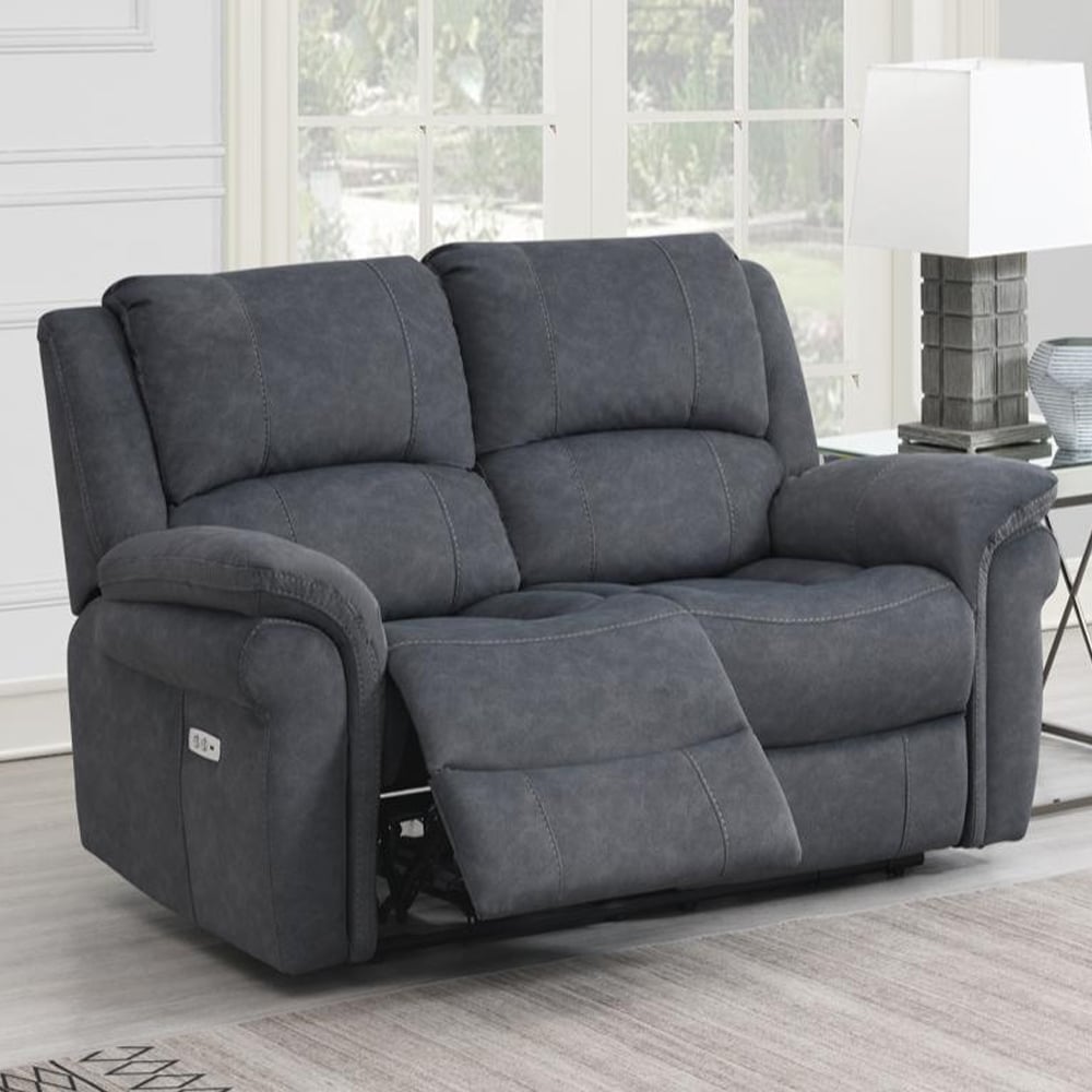 Wesley Fabric Electric Recliner 2 Seater Sofa In Grey