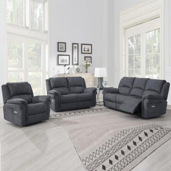 Wesley Fabric Electric Recliner Sofa Suite In Grey | Bed Sava