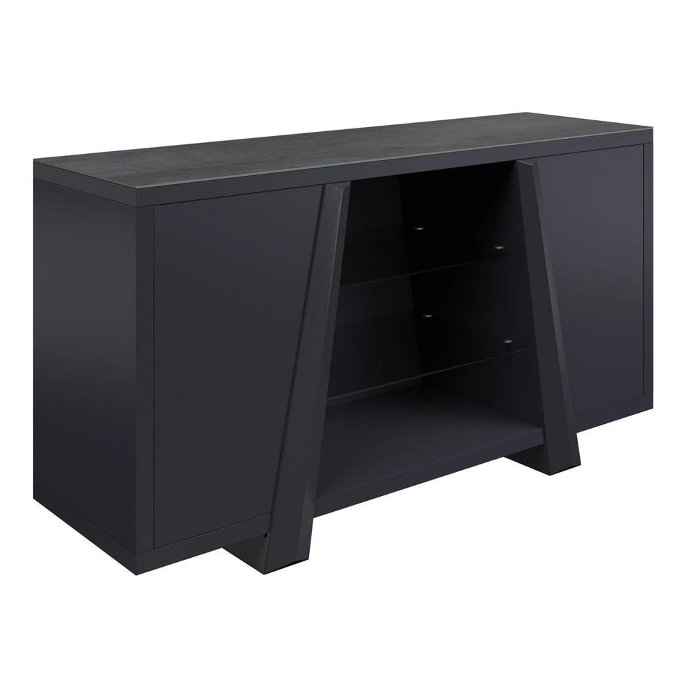 Westbury Matt Grey Ceramic Top Sideboard With Wooden Base