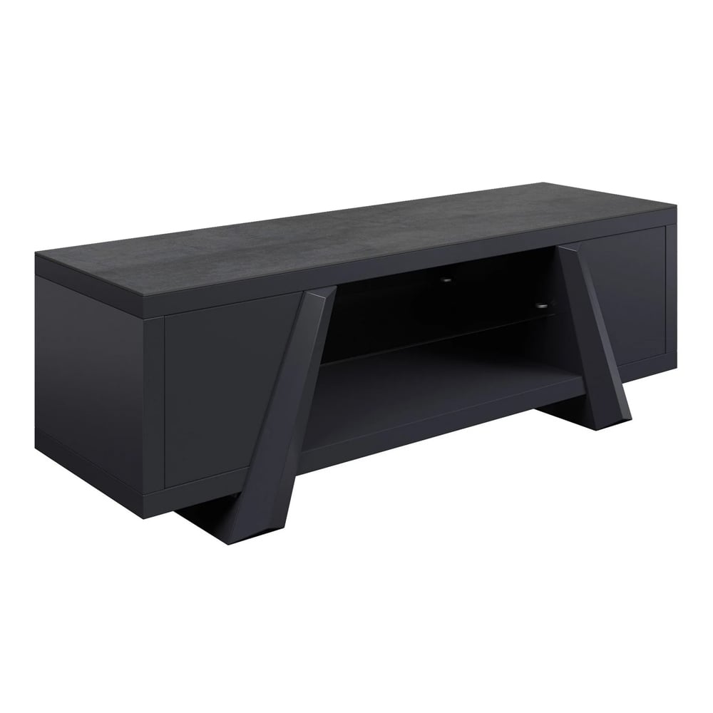 Westbury Matt Grey Ceramic Top TV Stand With Wooden Base