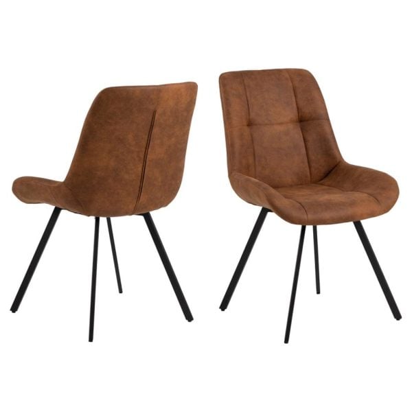 Westerly Camel Fabric Dining Chairs With Black Legs In Pair | Bed Sava