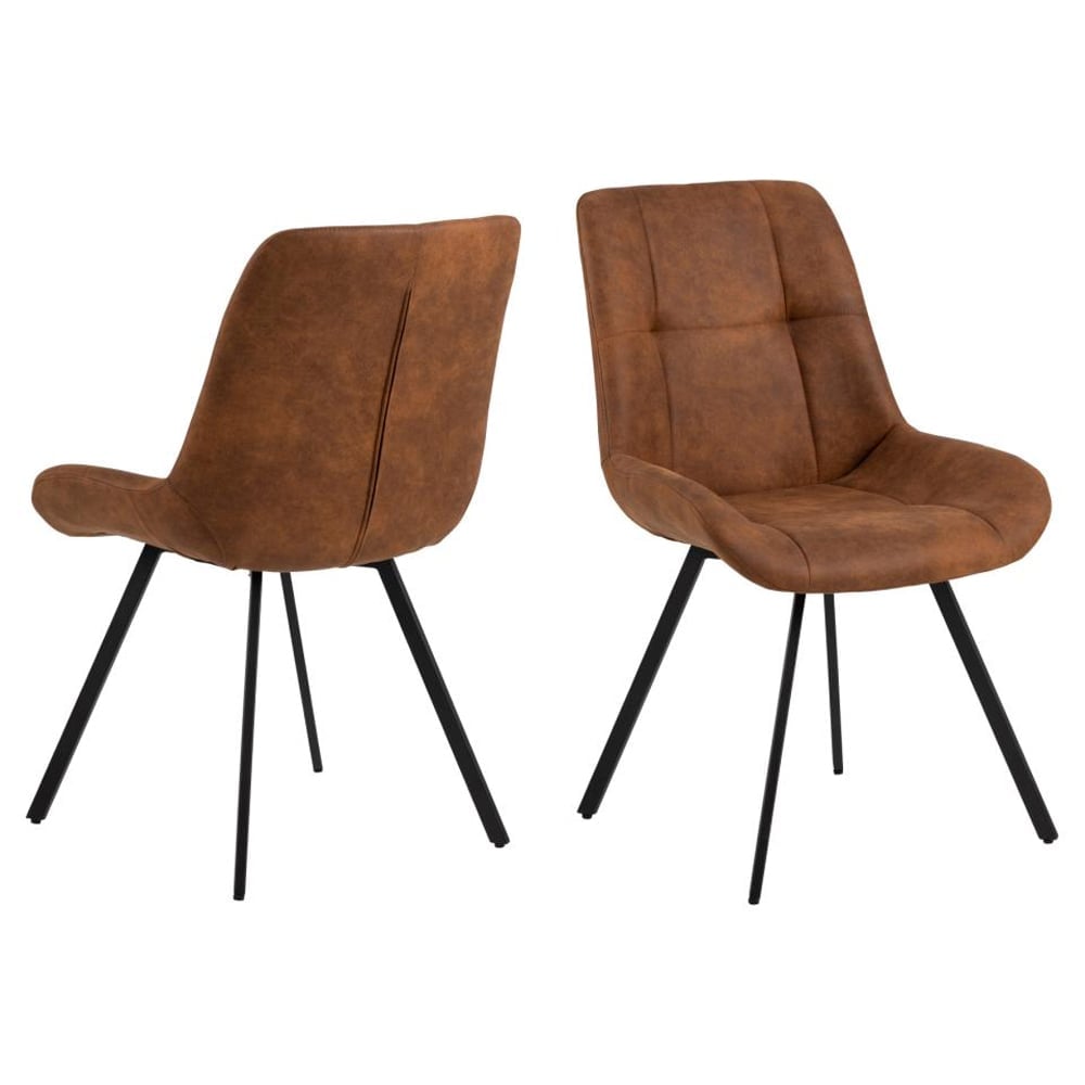Westerly Camel Fabric Dining Chairs With Black Legs In Pair