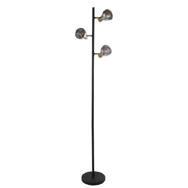 Westminister 3 Light Smoked Glass Floor Lamp In Black And Brass | Bed Sava