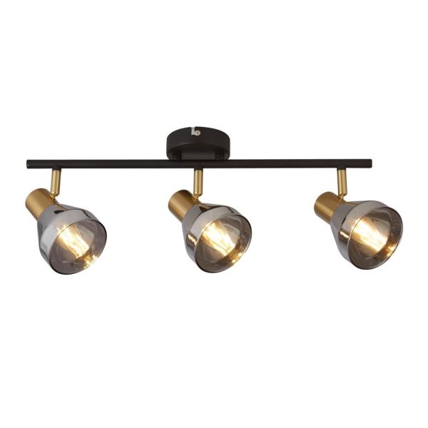 Westminister 3 Light Smoked Glass Spotlight In Black And Brass | Bed Sava