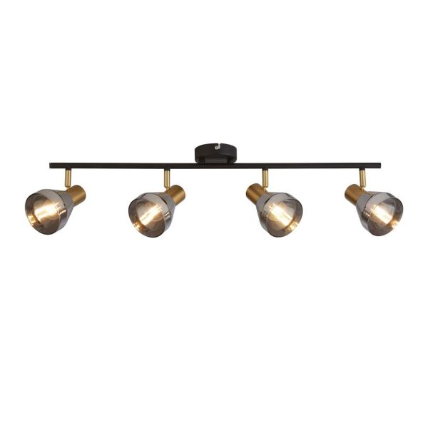 Westminister 4 Light Smoked Glass Spotlight In Black And Brass | Bed Sava