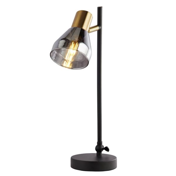 Westminister Smoked Glass Table Lamp In Black And Brass | Bed Sava