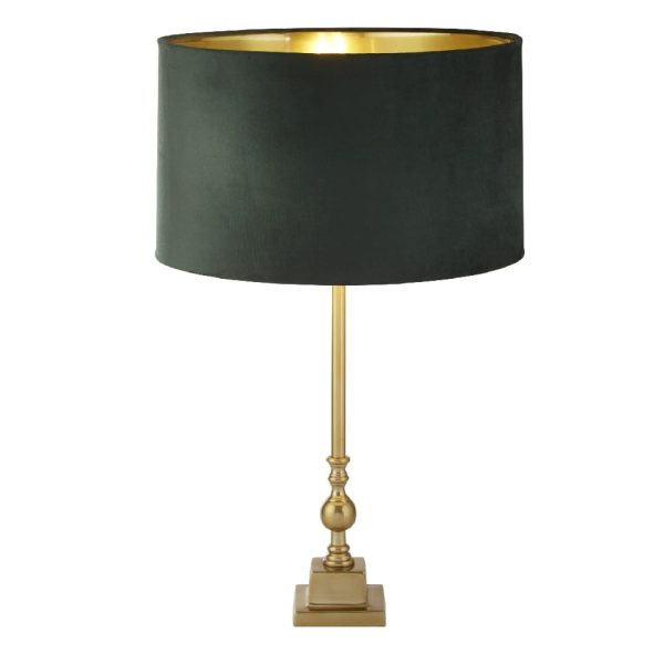 Whitby Green Velvet Shade Table Lamp In Antique Brass | Bed Sava