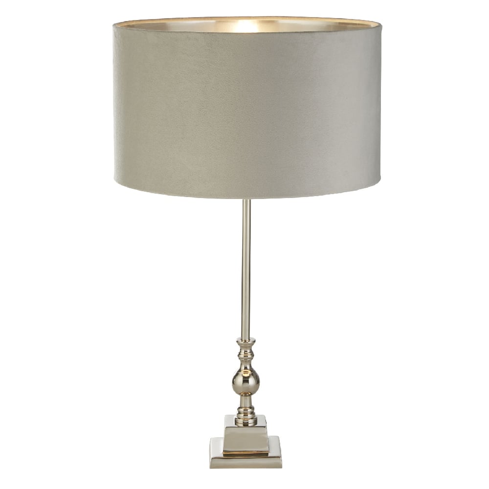 Whitby Light Grey Velvet Shade Table Lamp In Chrome