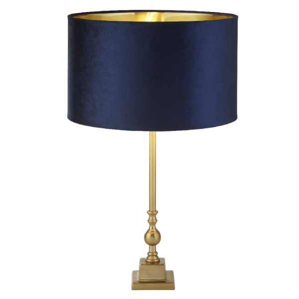 Whitby Navy Velvet Shade Table Lamp In Antique Brass | Bed Sava