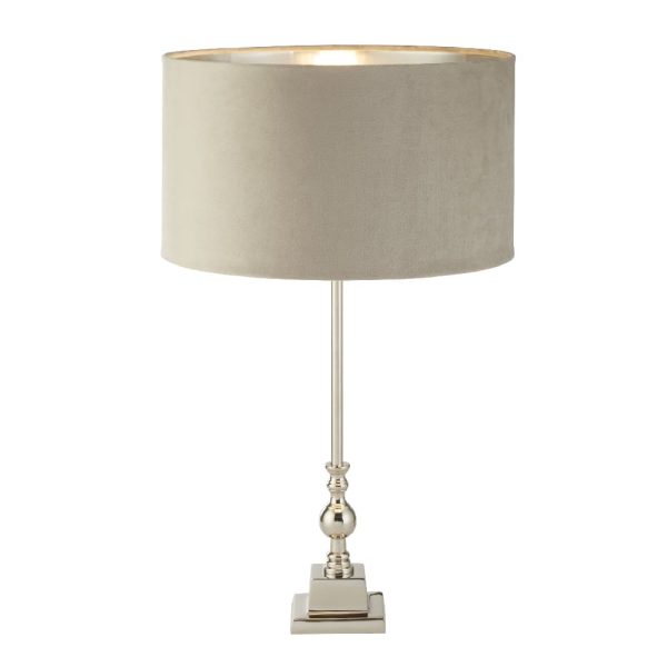 Whitby Taupe Velvet Shade Table Lamp In Chrome | Bed Sava