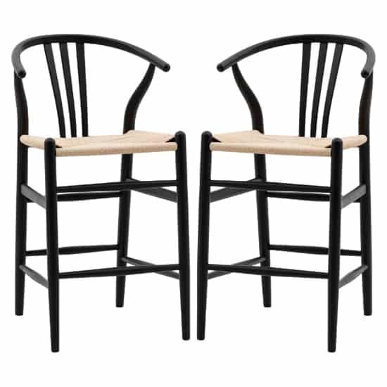 Whiten Black Wooden Bar Chairs In Pair