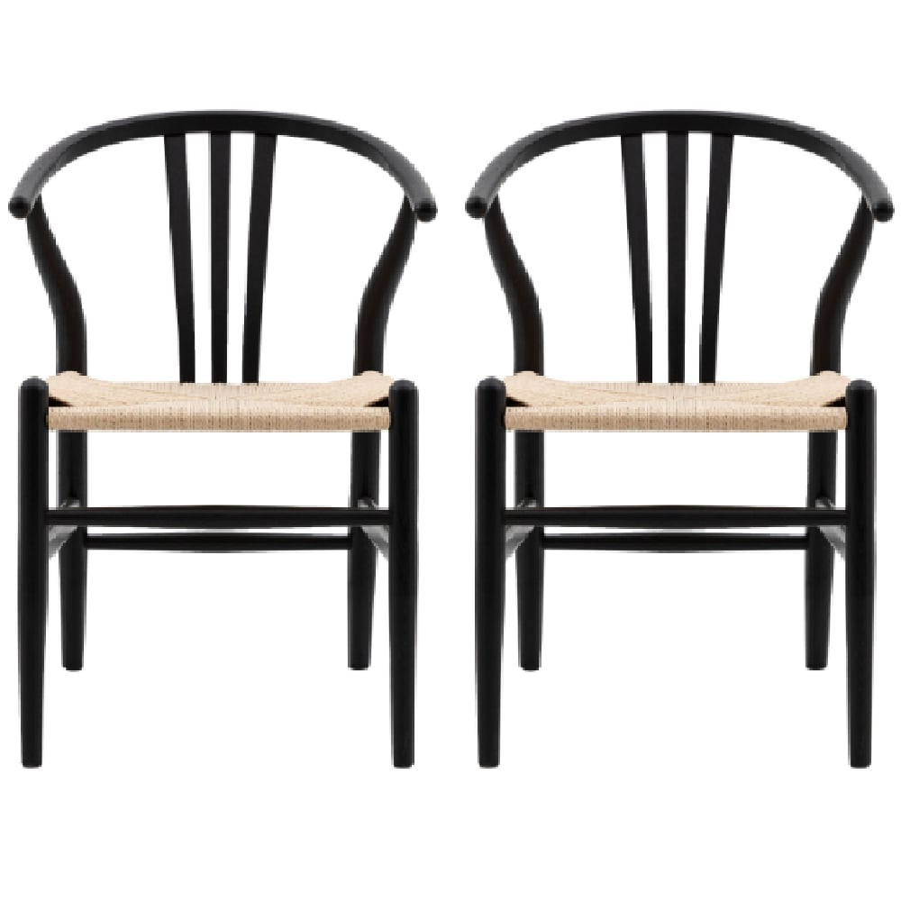 Whiten Black Wooden Dining Chairs In Pair