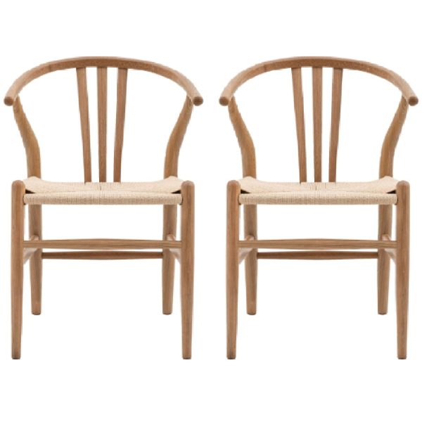 Whiten Natural Wooden Dining Chairs In Pair | Bed Sava