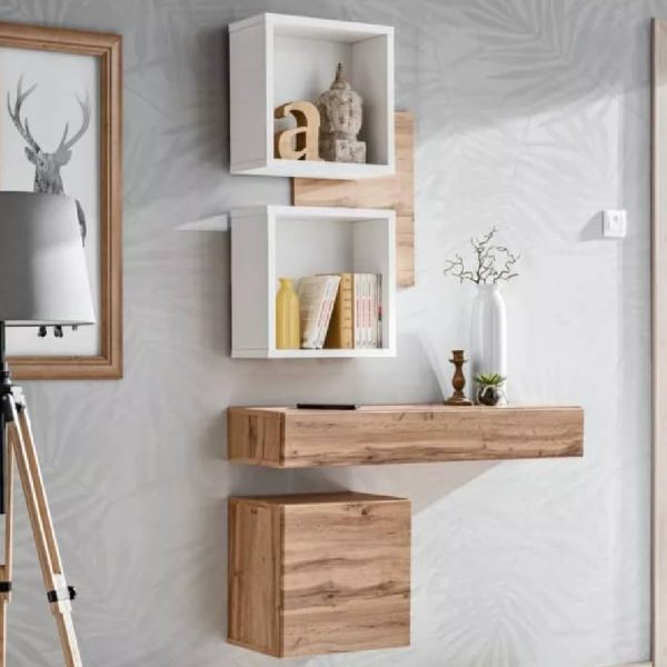 Elyria III Wooden Hallway Furniture Set In Wotan Oak And White | Bed Sava