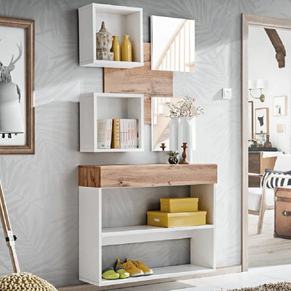 Elyria IV Wooden Hallway Furniture Set In Wotan Oak And White | Bed Sava