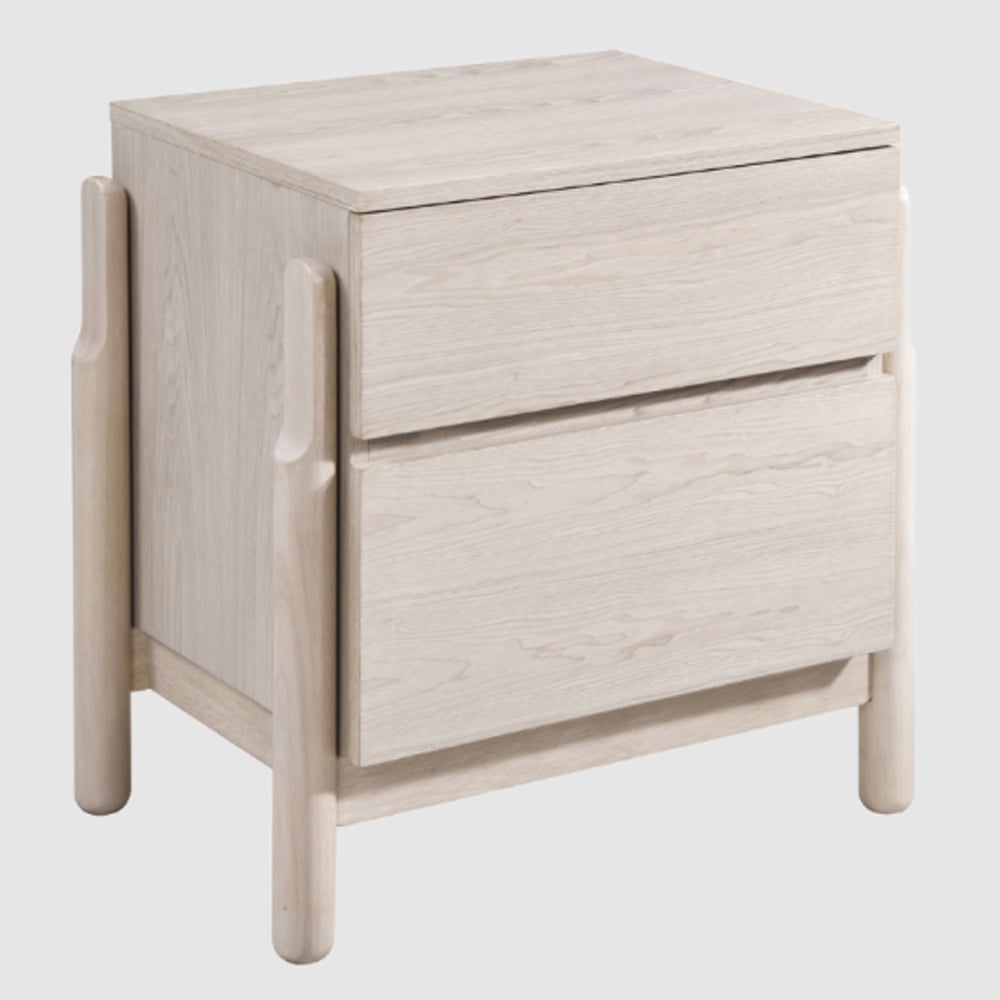 Wichita Wooden Bedside Cabinet With 2 Drawers In White Wash Oak