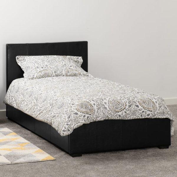 Wick Faux Leather Storage Ottoman Single Bed In Black | Bed Sava