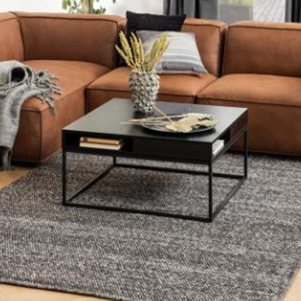 Wilf Wooden Square Coffee Table In Ash Black | Bed Sava