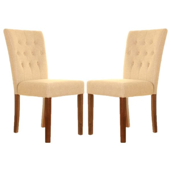 Willmar Biscuit Fabric Dining Chairs With Walnut Legs In Pair | Bed Sava