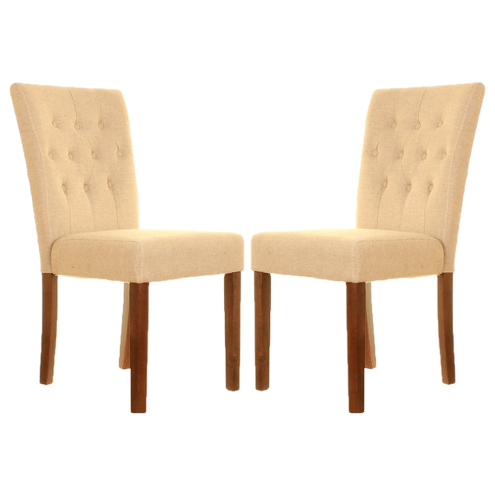 Willmar Biscuit Fabric Dining Chairs With Walnut Legs In Pair