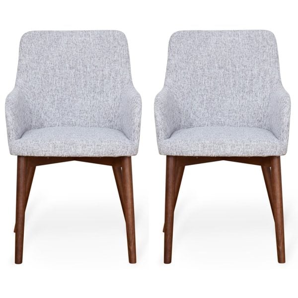 Willmar Light Grey Fabric Dining Chairs With Walnut Legs In Pair | Bed Sava
