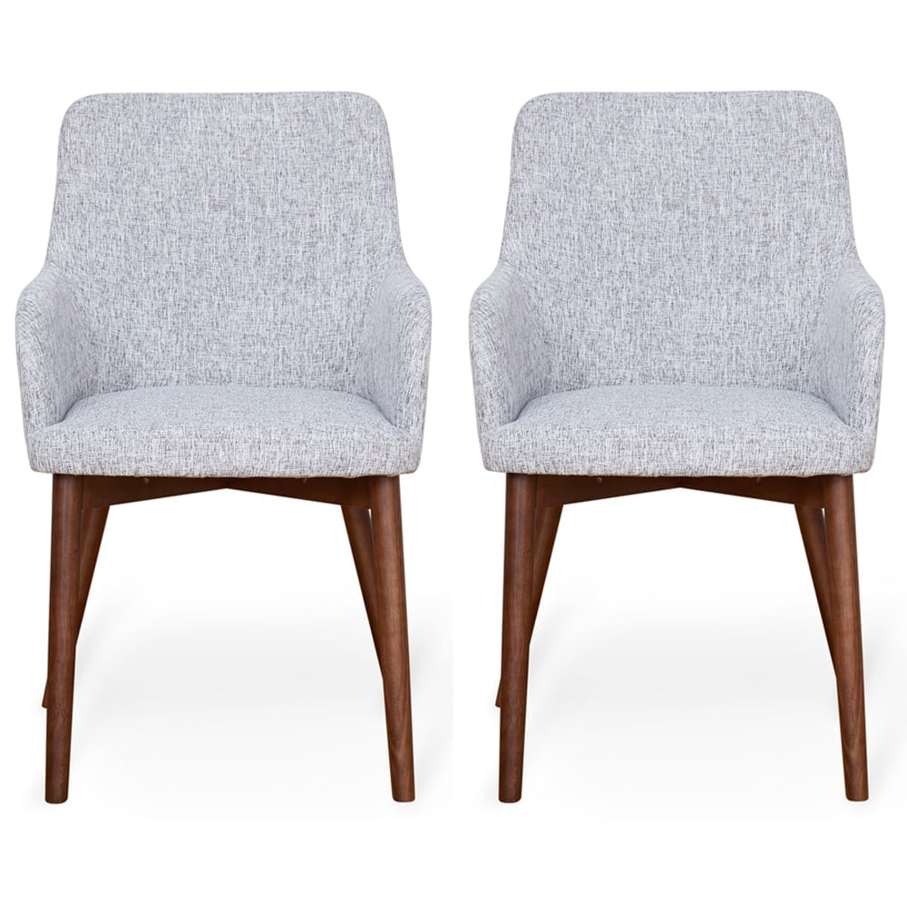 Willmar Light Grey Fabric Dining Chairs With Walnut Legs In Pair