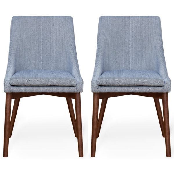 Willmar Slate Fabric Dining Chairs With Walnut Legs In Pair | Bed Sava