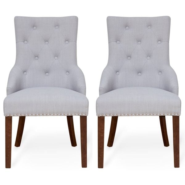 Willmar Slate Grey Fabric Dining Chairs With Walnut Legs In Pair | Bed Sava