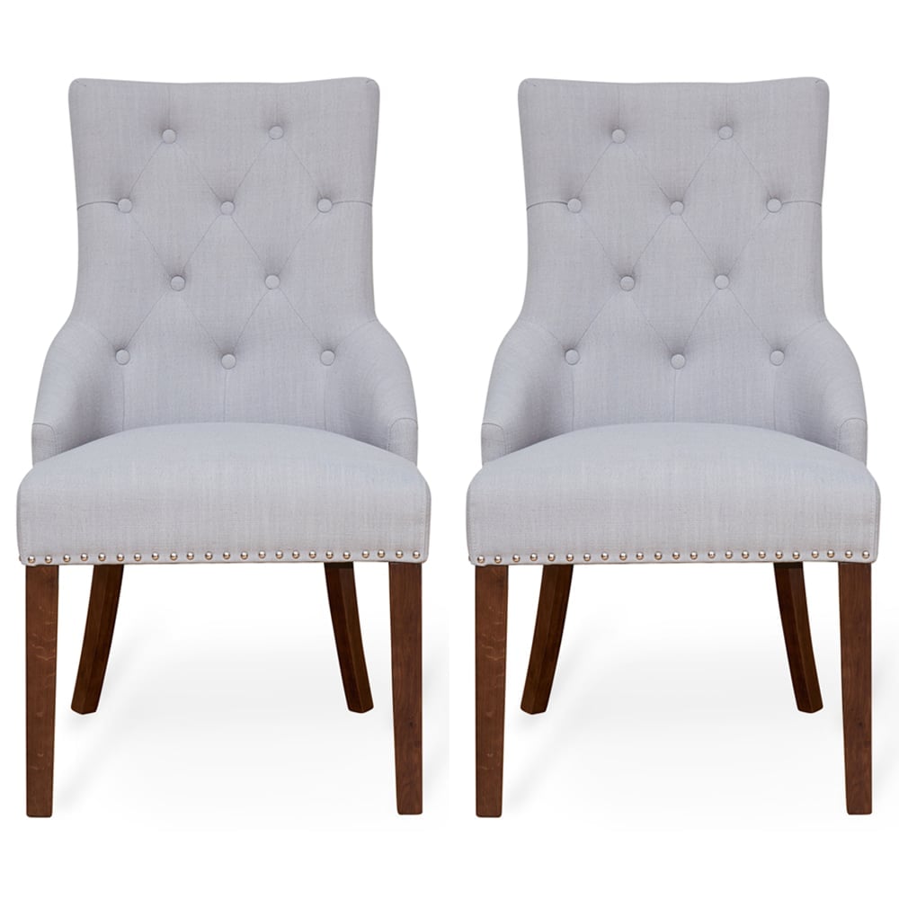 Willmar Slate Grey Fabric Dining Chairs With Walnut Legs In Pair