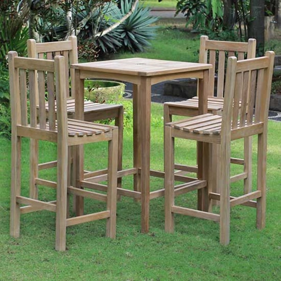 Willow Wooden Square Bar Table With 4 Stools In Teak