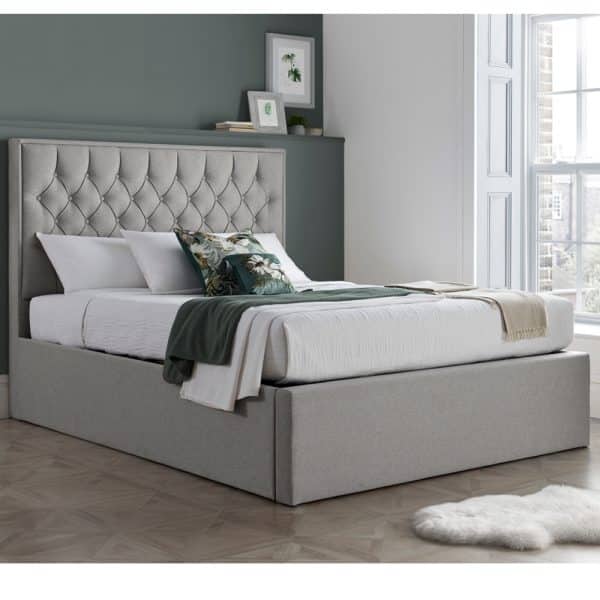 Wilmot Fabric Ottoman Storage King Size Bed In Grey | Bed Sava