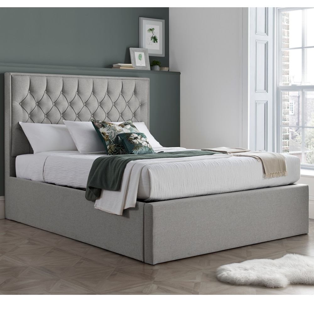 Wilmot Fabric Ottoman Storage King Size Bed In Grey