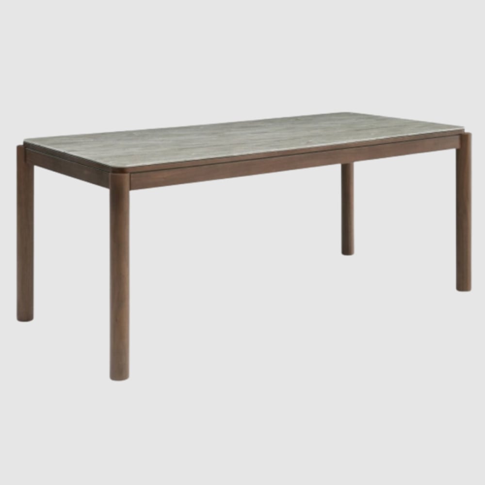 Wilmot Large Wooden Dining Table With Marble Glass Top In Walnut