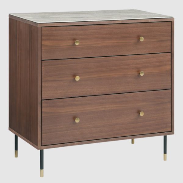 Wilmot Wooden Chest Of 3 Drawers With Marble Glass Top In Walnut | Bed Sava