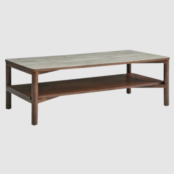 Wilmot Wooden Coffee Table And Shelf With Marble Glass Top In Walnut | Bed Sava
