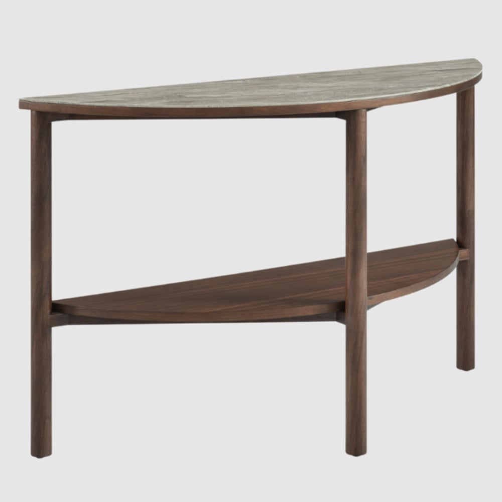 Wilmot Wooden Console Table With Marble Glass Top In Walnut