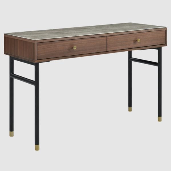 Wilmot Wooden Dressing Table With Marble Glass Top In Walnut | Bed Sava