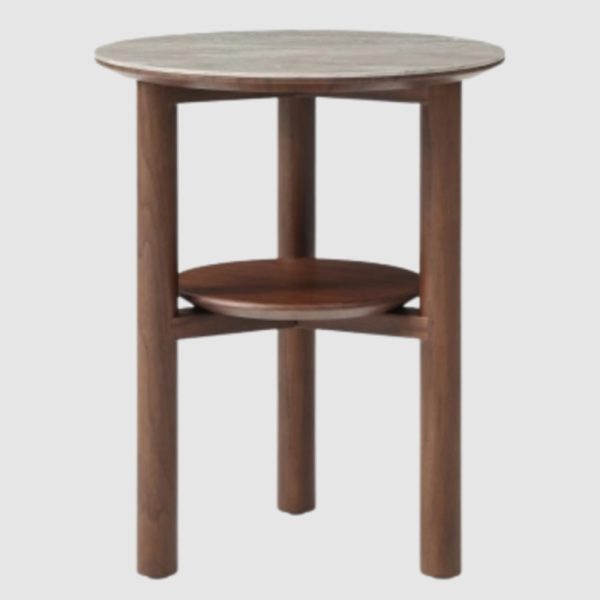 Wilmot Wooden Lamp Table And Shelf With Marble Glass Top In Walnut | Bed Sava