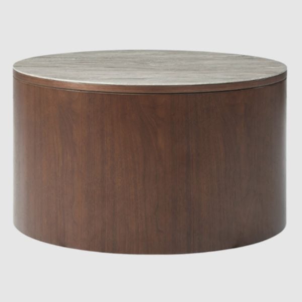 Wilmot Wooden Round Coffee Table With Marble Glass Top In Walnut | Bed Sava