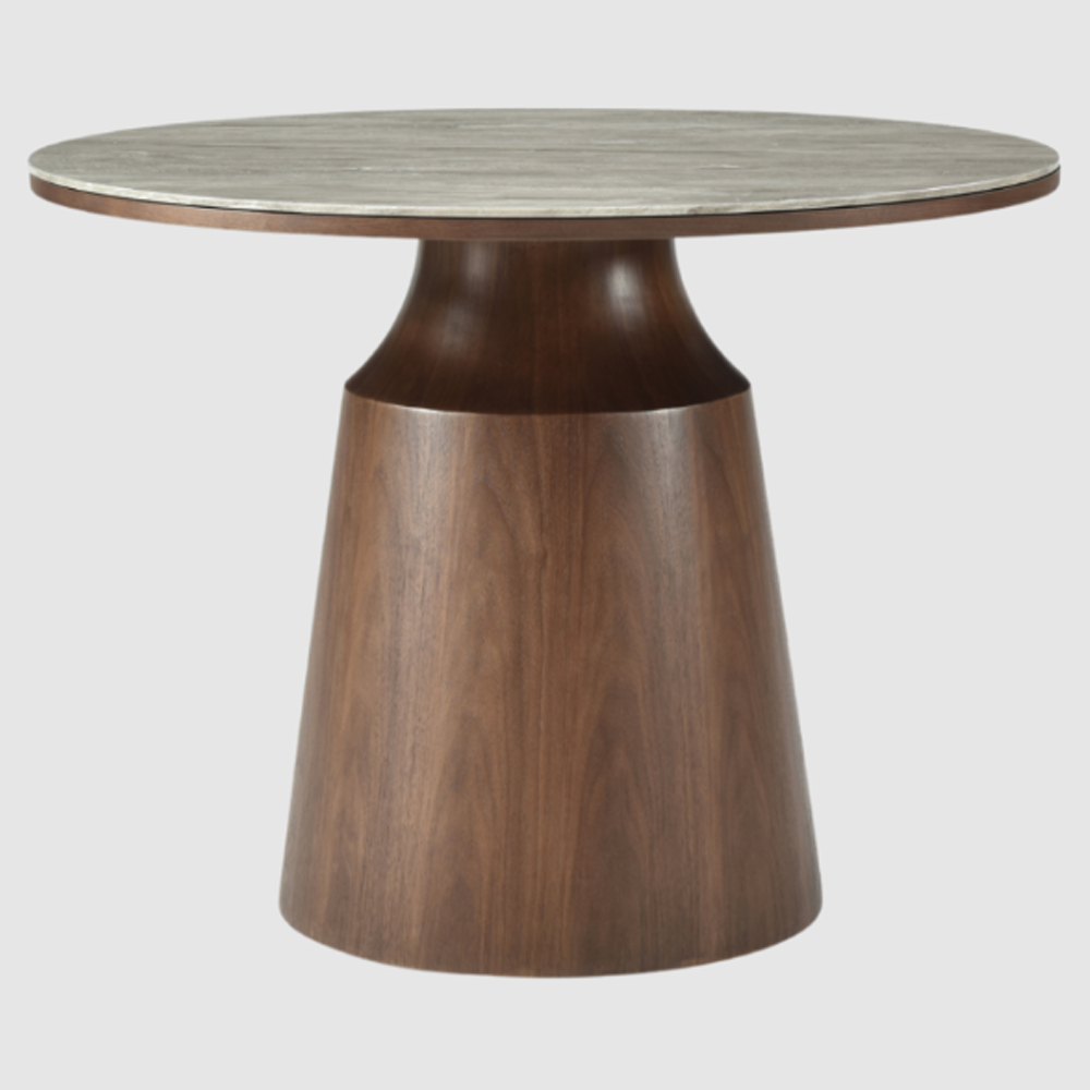 Wilmot Wooden Round Dining Table With Marble Glass Top In Walnut