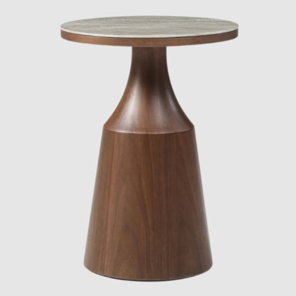 Wilmot Wooden Round Lamp Table With Marble Glass Top In Walnut | Bed Sava
