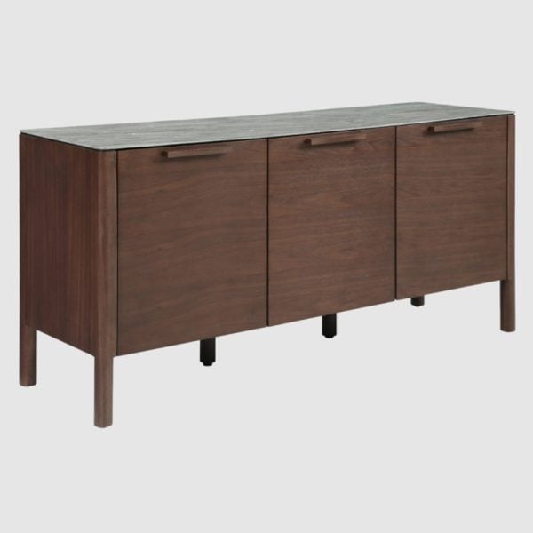 Wilmot Wooden Sideboard And 3 Doors With Marble Glass Top In Walnut | Bed Sava