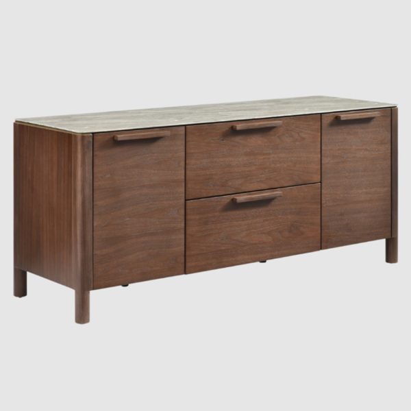 Wilmot Wooden TV Stand With Marble Glass Top In Walnut | Bed Sava