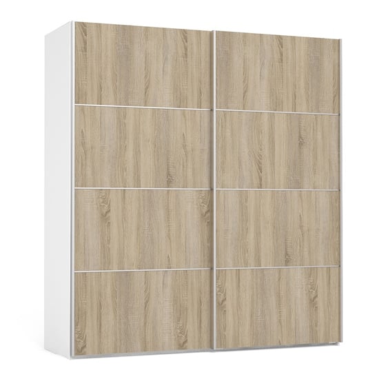 Vrok Wooden Sliding Doors Wardrobe With 2 Shelves In White Oak