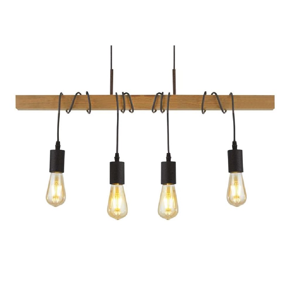 Woody 4 Light Natural Bar Pendant Light In Black
