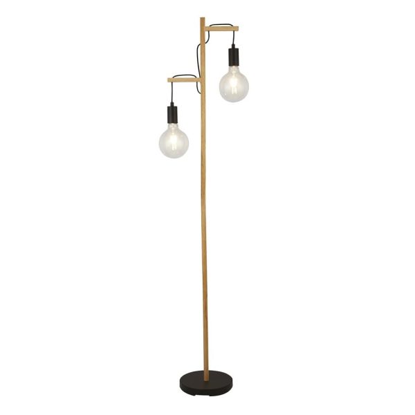 Woody 2 Light Natural Floor Lamp In Matt Black | Bed Sava