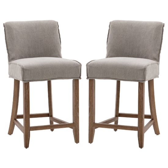 Worland Taupe Fabric Bar Chairs With Wooden Legs In Pair