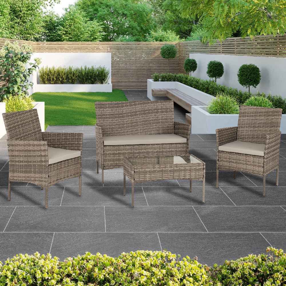 Wroclaw Rattan 4 Piece Garden Set In Grey