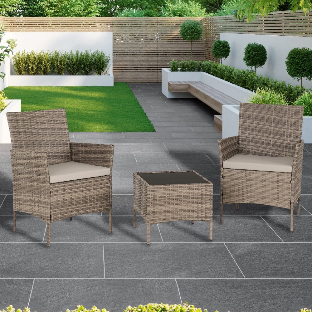 Wroclaw Rattan 3 Piece Garden Set In Grey