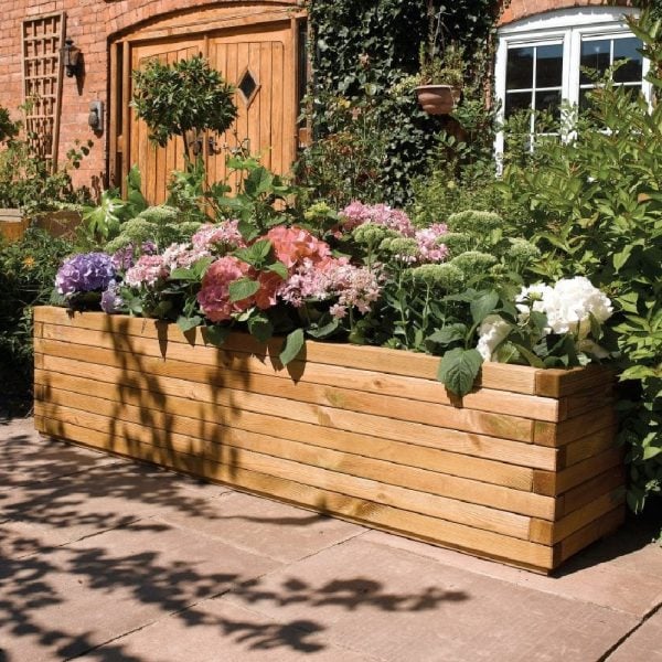Wymondham Wooden Garden Patio Planter In Natural | Bed Sava